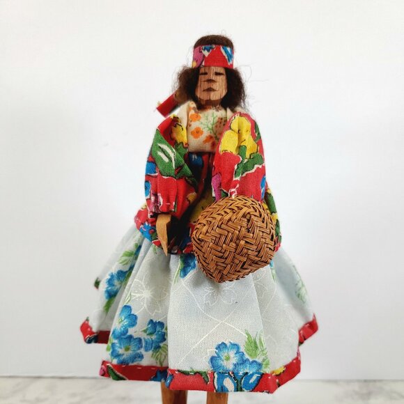 Other - Hand-Carved Wooden Tarahumara Indian Doll w/ Basket 9″ × 3″ Folk Art